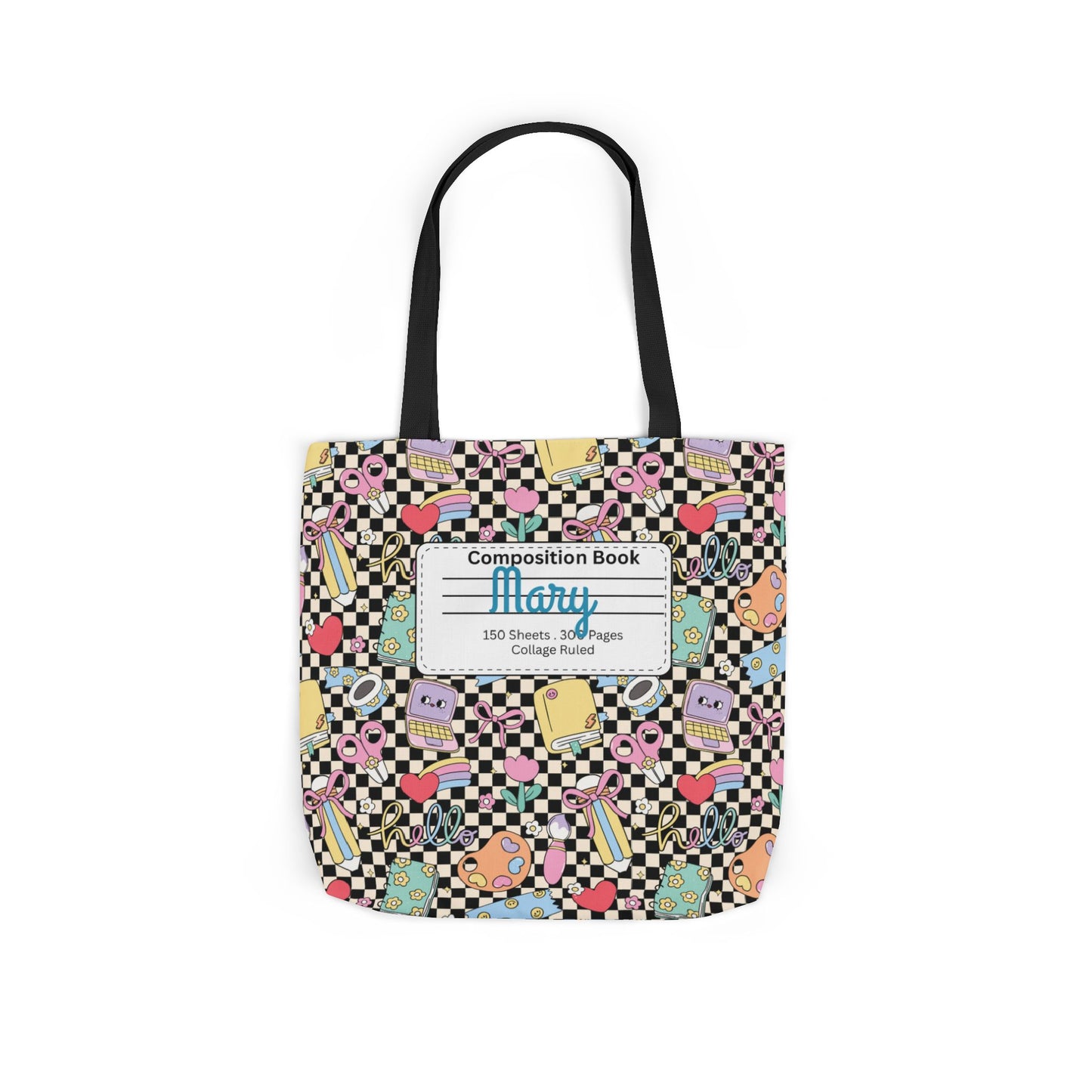 Personalized Black Doodle Daydream Composition Book Inspired Canvas Tote Bag with Colorful Straps, Cute School Bag, Eco-Friendly Tote, Back to School Shopping Bag, Teacher Gift Idea