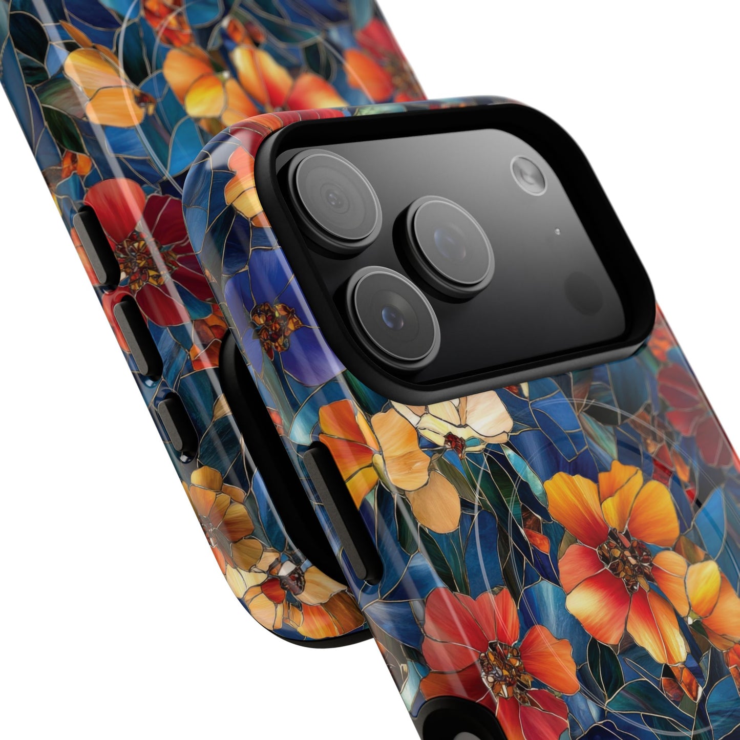Cathedral Petals Tough Magnetic iPhone Case, Durable, Stylish, Unique Floral Design, Gifts for Her, Birthday, Everyday Use, Stained Glass iPhone Case.