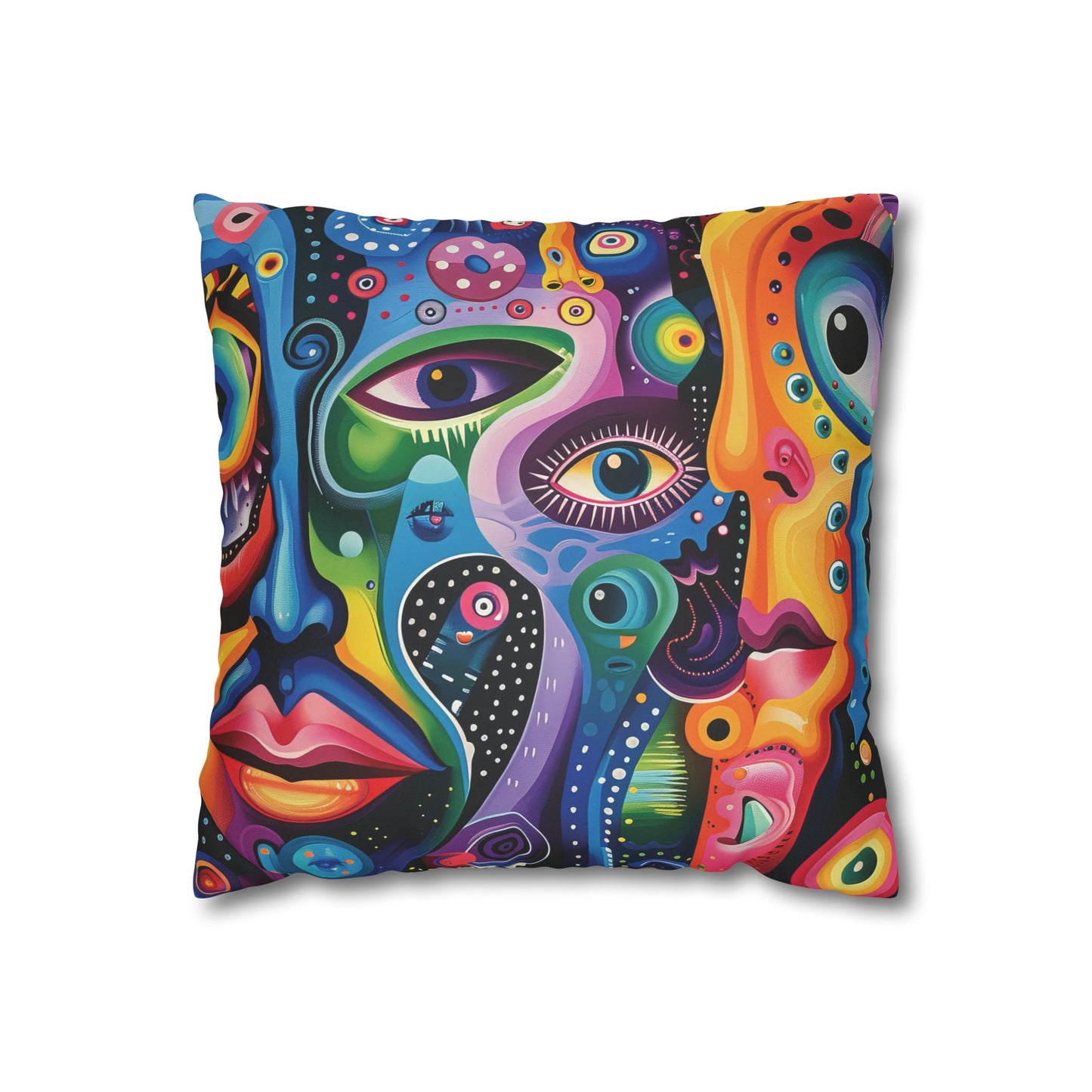 Psychedelic Visions Vibrant Abstract Art Pillowcase - Colorful Decorative Faux Suede Cushion Cover