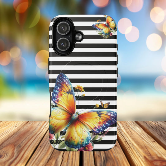 Botanic Flight Tough iPhone Magnetic Cases, Floral iPhone Cover, Stylish Tech Accessory, Gift for Nature Lovers, Butterfly Design, Unique Phone Protector