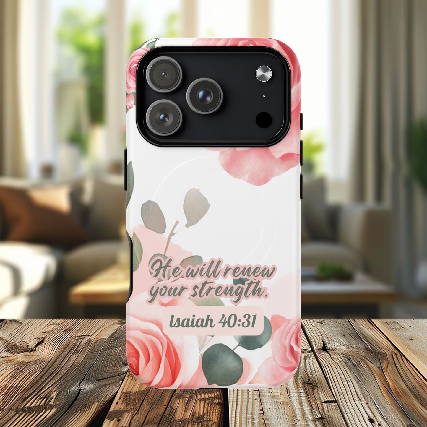 You will Renew your Strength Isaiah 40:11, Inspirational Gift, Tough iPhone Magnetic Case Scripture, Floral Bible Verse, MagSafe® iPhone®, iPhone 14, iPhone 15, iPhone 16, Pro, Pro Max, Plus.