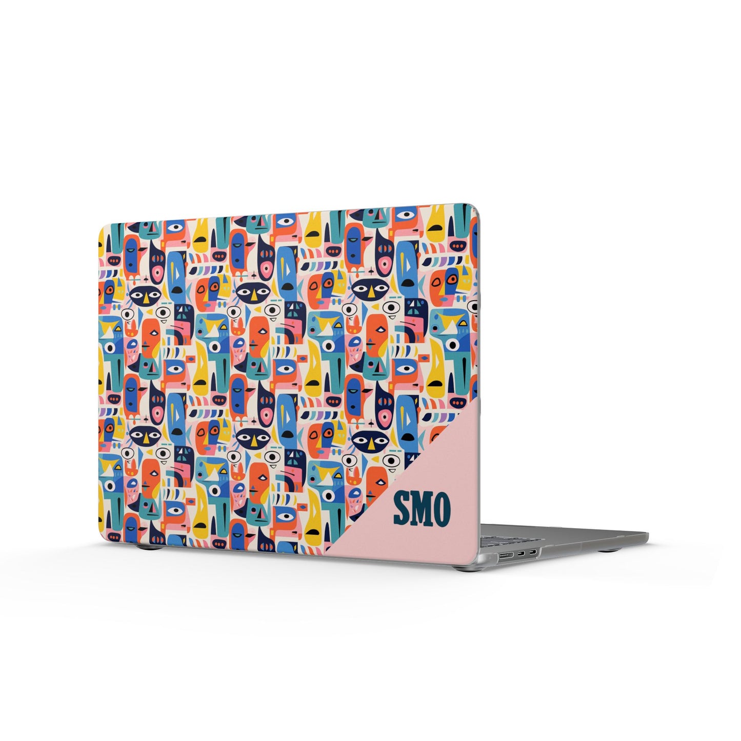 Custom Colorful Abstract Cat Pattern Matte MacBook Case — Personalized Monogram