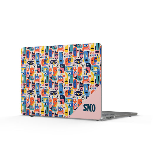 Custom Colorful Abstract Cat Pattern Matte MacBook Case — Personalized Monogram