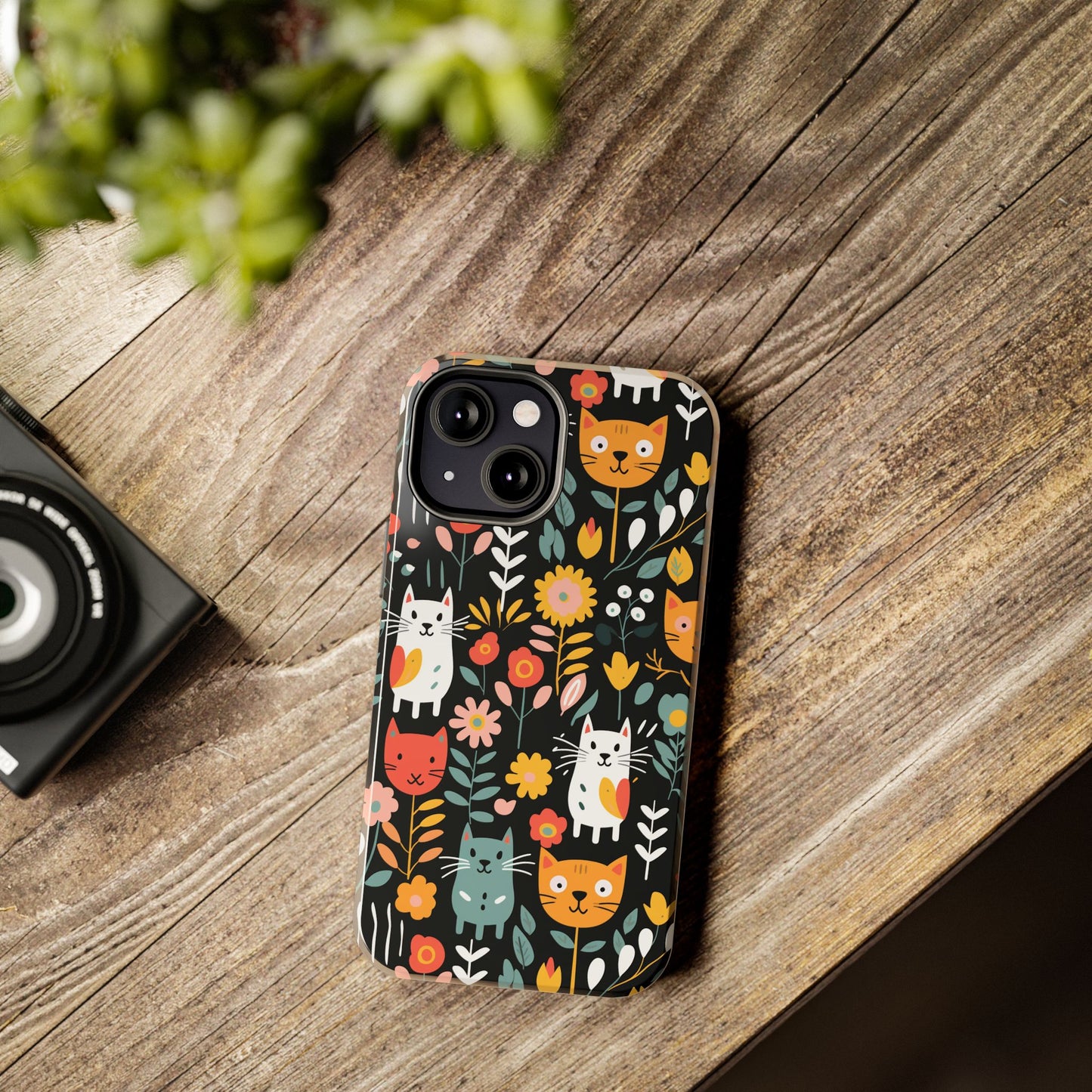Whimsical Feline Garden iPhone and Samsung Tough Phone Cases,