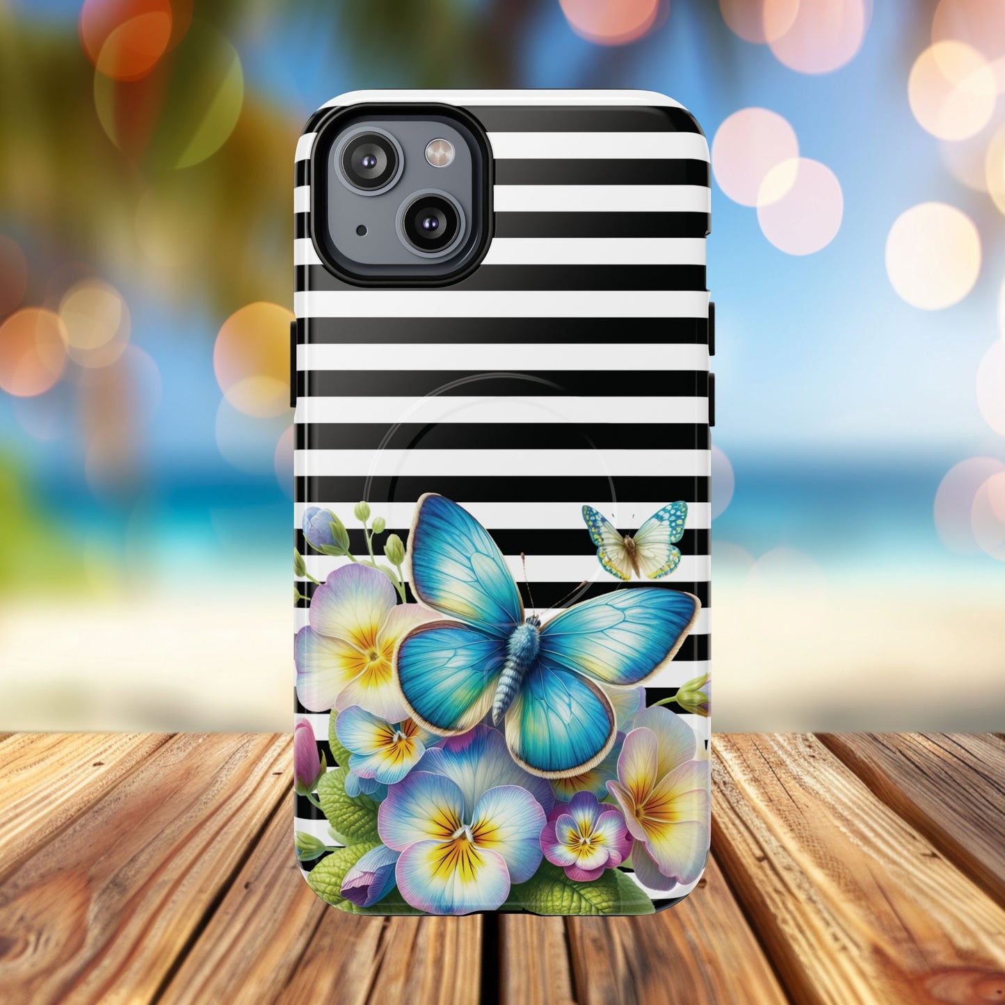 Pansy Parade Tough iPhone Magnetic Cases, Floral Tough Case, Striped iPhone Magnetic Cover, Phone Accessory, Gift for Nature Lovers