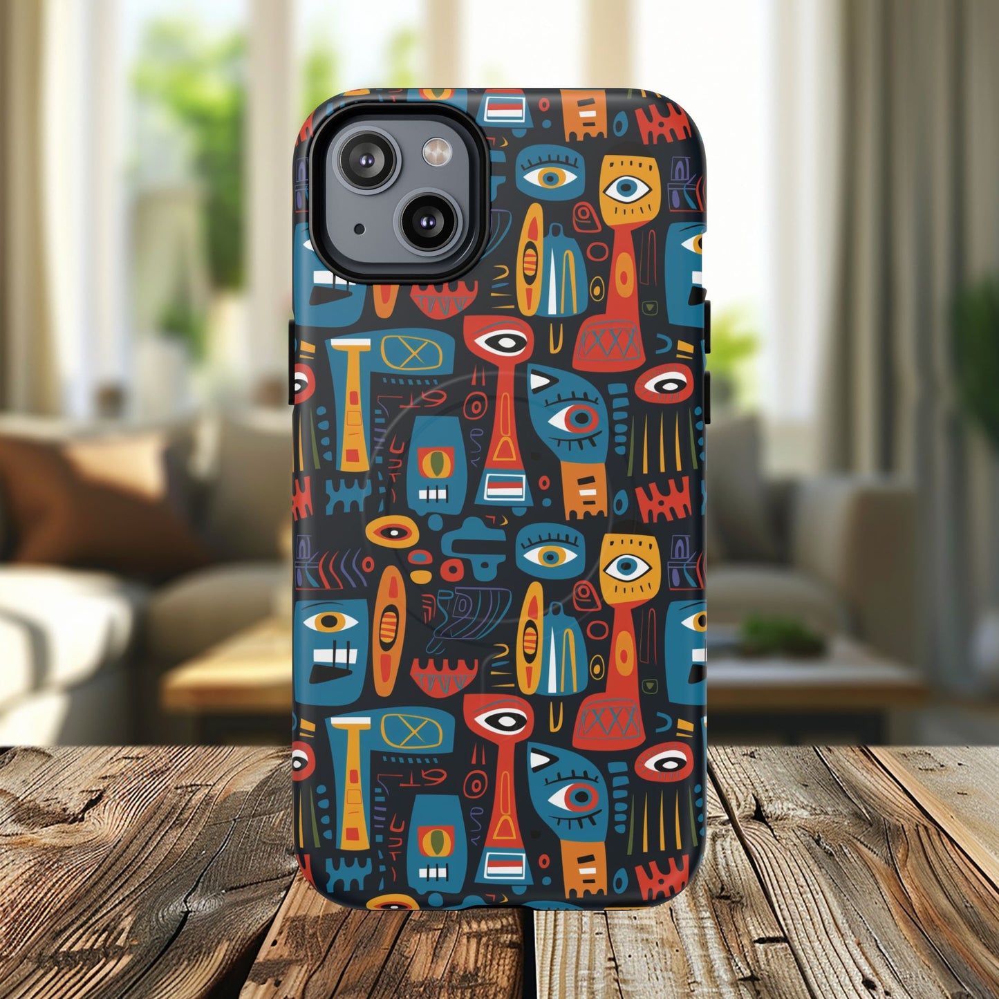 Urban Totem Vibe Tough iPhone Magnetic Case, Colorful Bohemian Art, Unique Gift for Him/Her, Holiday Accessory, iPhone Protection, MagSafe iPhone Case.