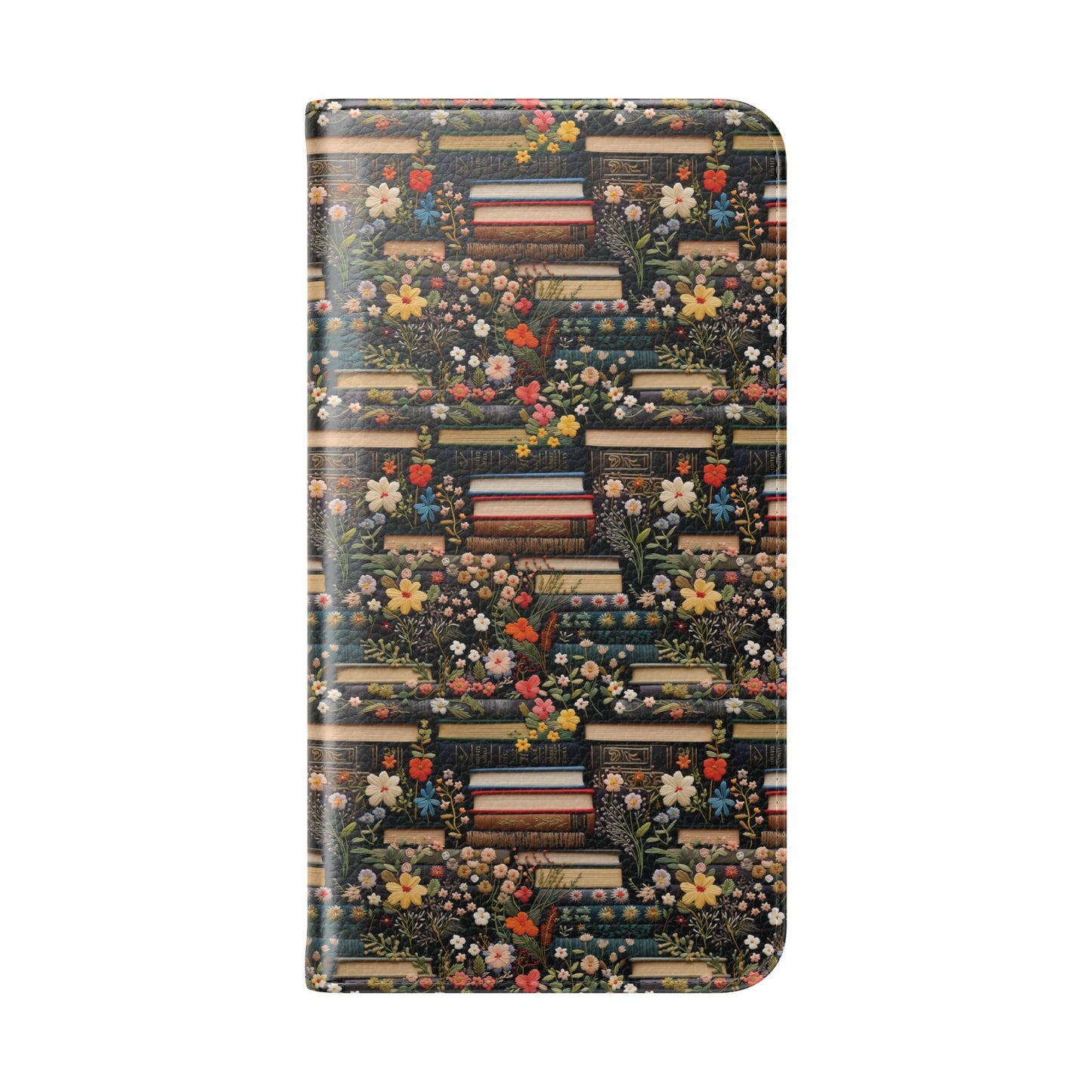 Book Stack Floral Flip iPhone and Samsung Phone Case — Vintage Library Wallet Cover.