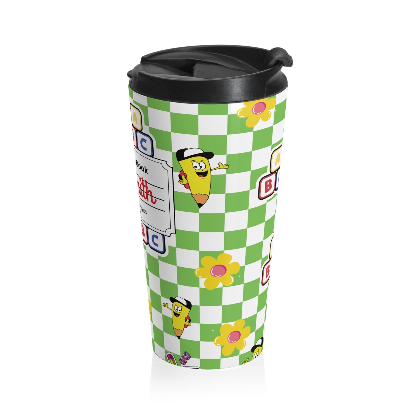 Customizable Green SchoolYard Chic Composition Book Inspired Travel Mug, Personalized Gift for Teachers, Back to School Drinkware, Christmas Present, Stylish Coffee Cup