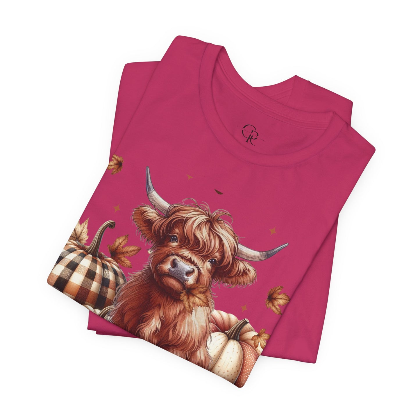 Autumn Highland Cow Charm Unisex Jersey Short Sleeve Tee