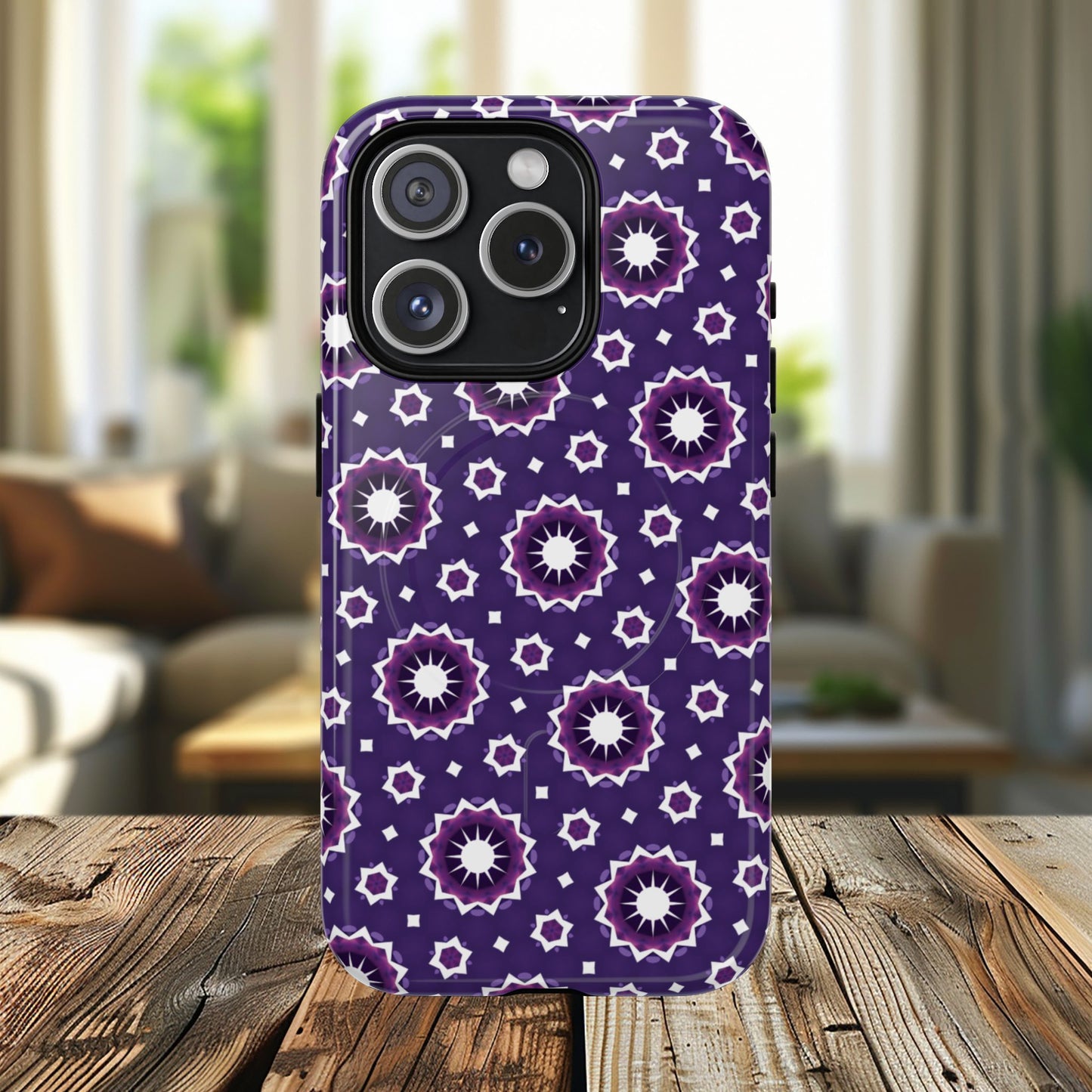 Violet Nova Bloom Stylish Tough Magnetic iPhone Case, Purple Floral iPhone Cover, Durable Cell iPhone Protector, Gift for Her, Mother's Gift