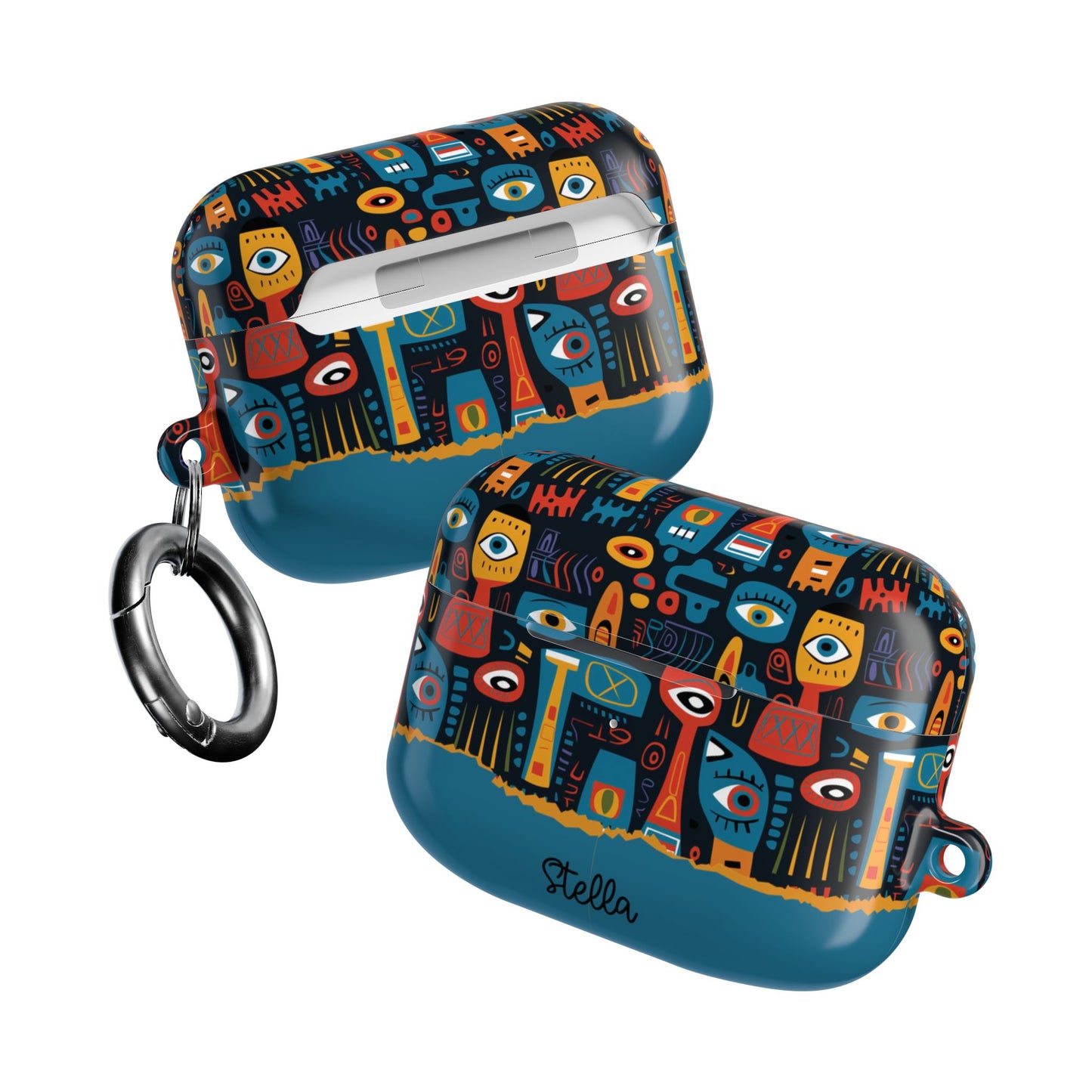 Personalized Abstract Eye Pattern AirPod Case — Colorful Tribal Graphic with Custom Text/Name