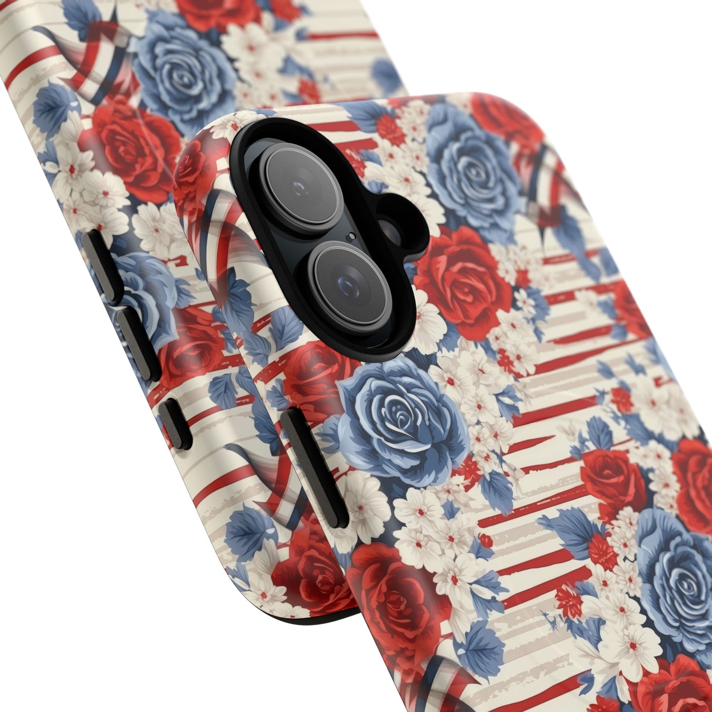 Floral Freedom Tough iPhone Magnetic Case, Red Blue Flower Design,  iPhone MagSafe® compatibility Cover, Best Gift for Her, Holiday Present