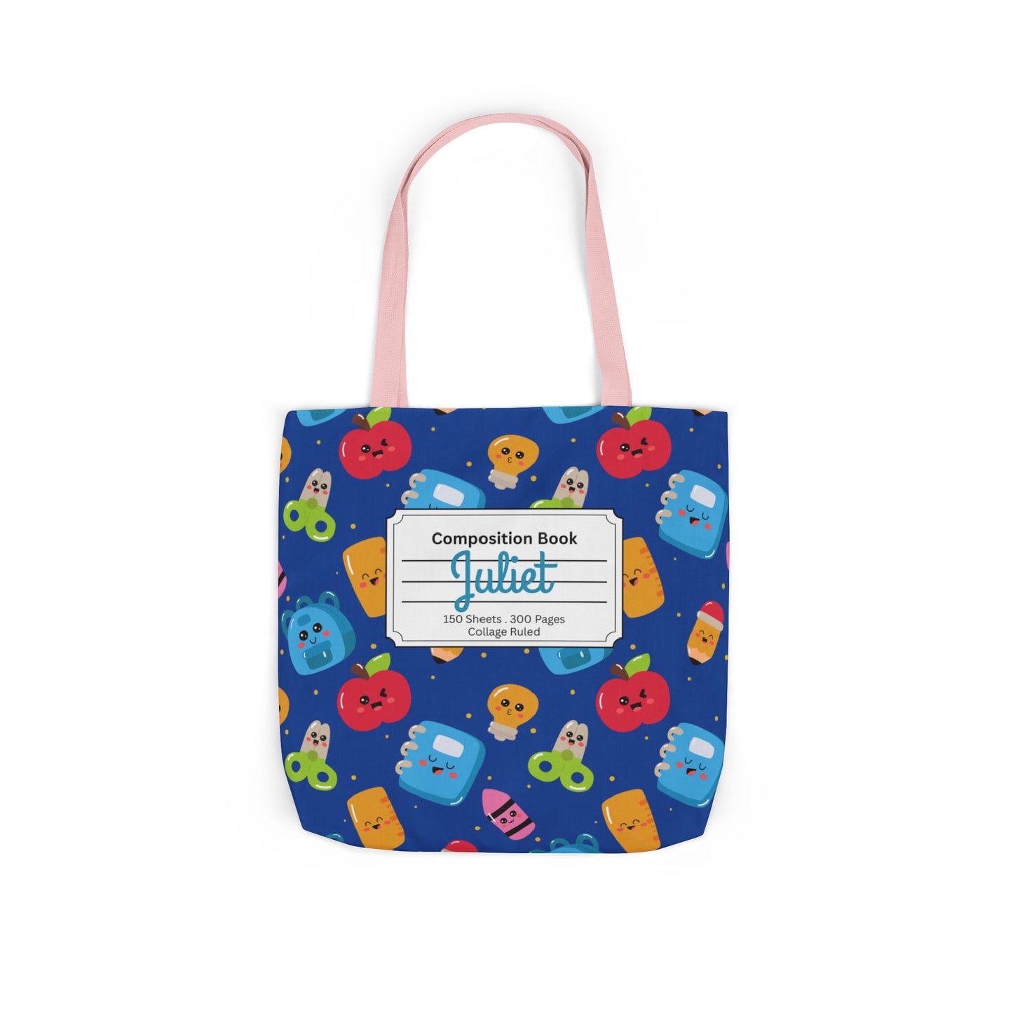 Personalized Blue Kawaii Composition Book Inspired Canvas Tote Bag with Colorful Straps, Cute School Bag, Eco-Friendly Tote, Back to School Shopping Bag, Teacher Gift Idea