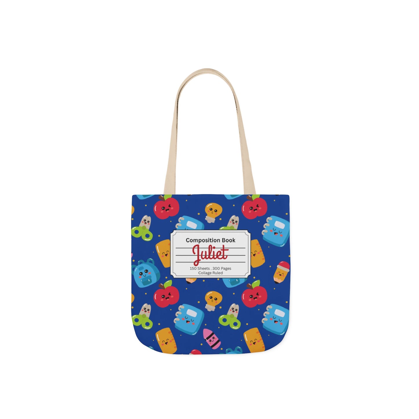 Personalized Blue Kawaii Composition Book Inspired Canvas Tote Bag with Colorful Straps, Cute School Bag, Eco-Friendly Tote, Back to School Shopping Bag, Teacher Gift Idea