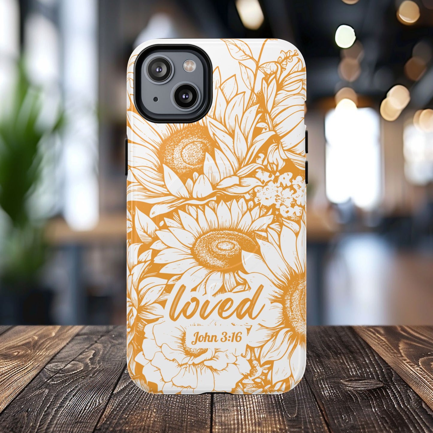 Loved John 3:16, Inspirational Gift, Tough iPhone Magnetic Case Scripture, Sunflower Bible Verse, MagSafe® iPhone® Tough Case, iPhone 14, iPhone 15, iPhone 16, Pro, Pro Max, Plus