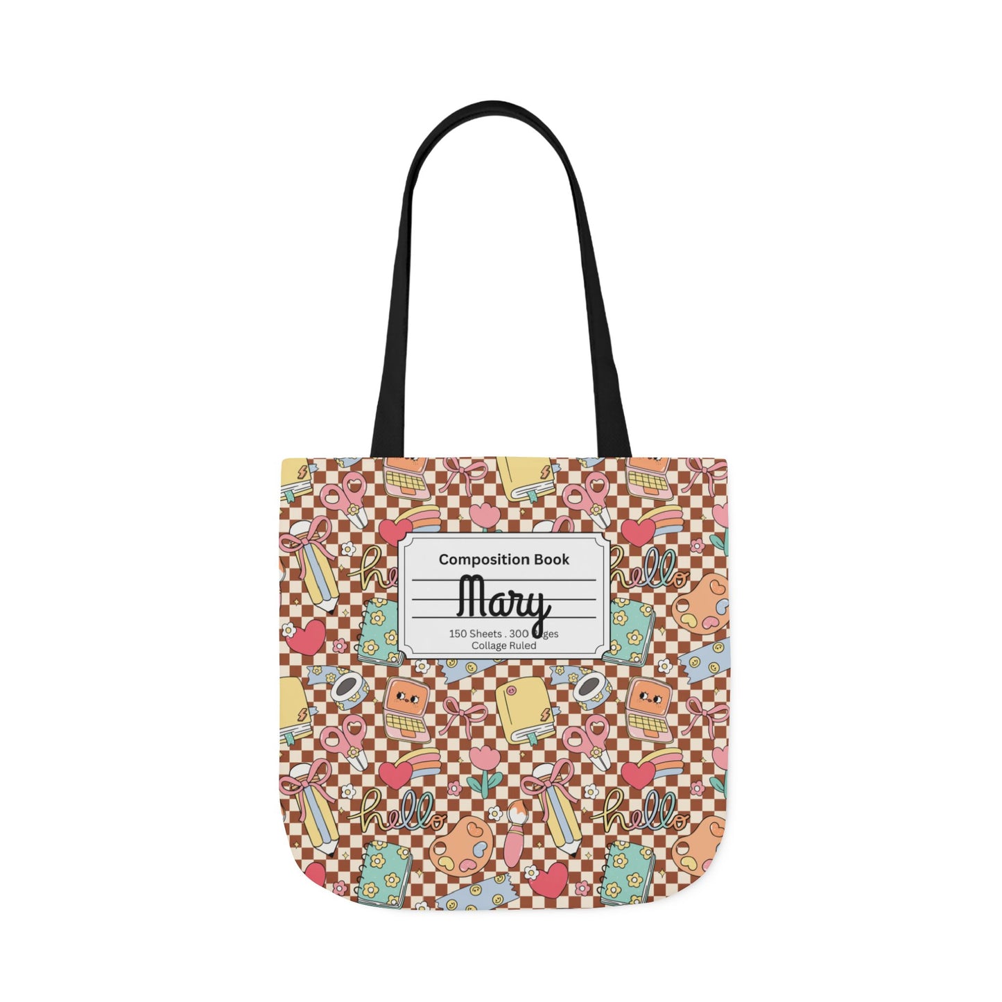 Personalized Brown Doodle Daydream Composition Book Inspired Canvas Tote Bag with Colorful Straps, Cute School Bag, Eco-Friendly Tote, Back to School Shopping Bag, Teacher Gift Idea