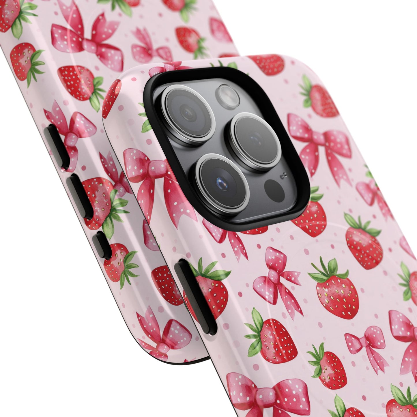 Strawberry Blush Coquette Magnetic Tough iPhone Cases - Funky Fruit Cases, Floral iPhone Cover, Trendy Gifts, iPhone Accessories, Strawberry Lover