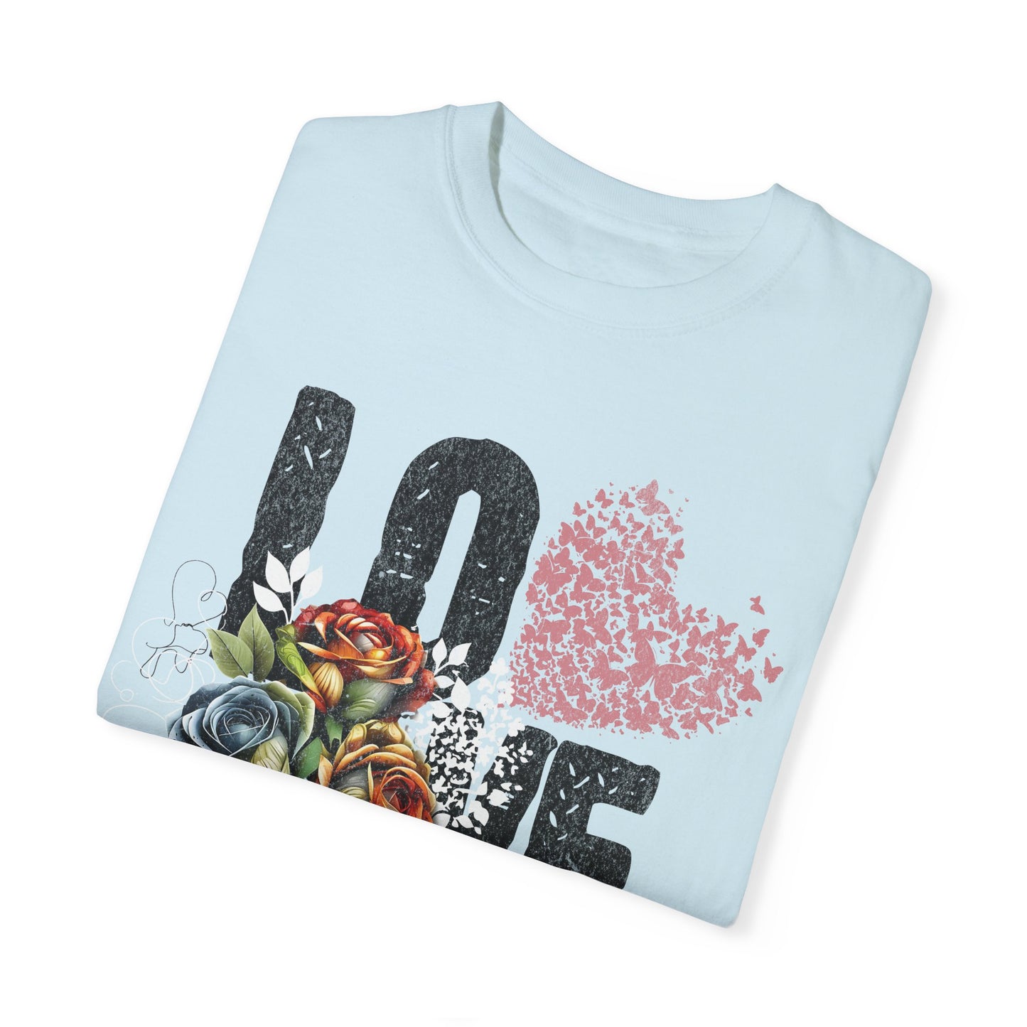 Romantic Floral Love T-Shirt | Unisex Garment-Dyed Tee for Couples