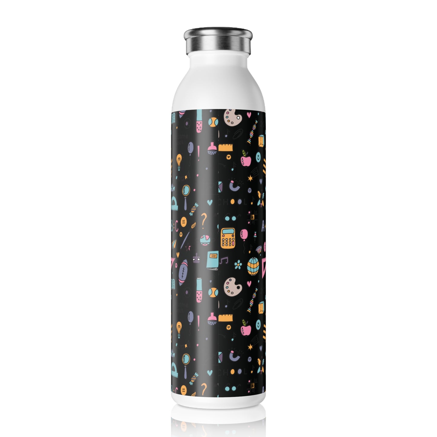Personalized Chalkboard Chic Composition Book Inspired Slim Water Bottle, Customizable Drinkware, Eco-Friendly Hydration Bottle, Perfect for Gifts, School Supplies, Back to School