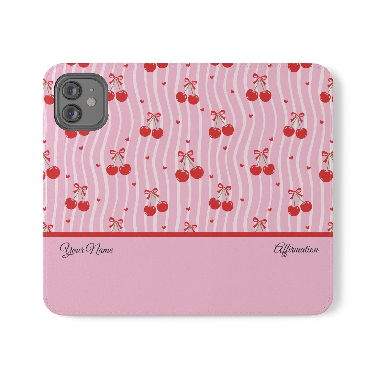 Personalized Cherry Blossom Dreams Flip iPhone and Samsung Cases — Wallet Folio with Name & Affirmation.