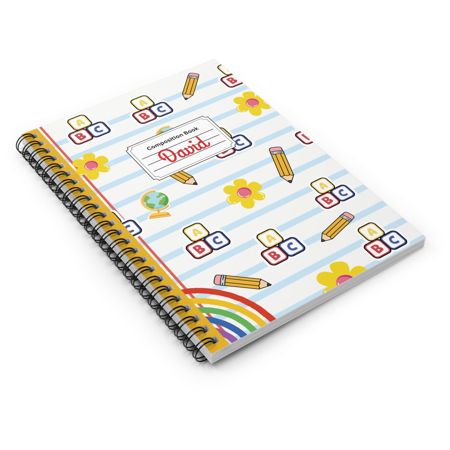 Personalized White SchoolYard Chic Composition Book Inspired Playful Spiral Notebook - Perfect for School, Journaling, Kids, Teachers, Back to School Gifts