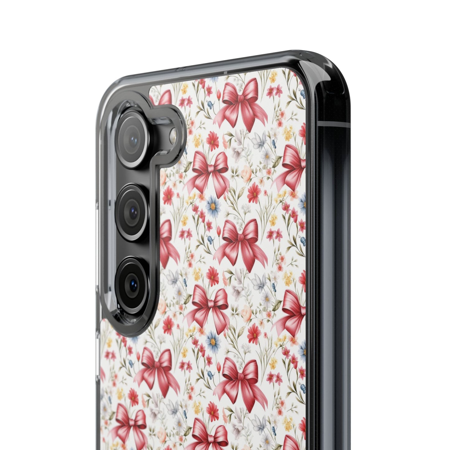 Personalized Rosette Coquette Floral Bow Clear iPhone, Samsung Cases — Custom Name Phone Cover
