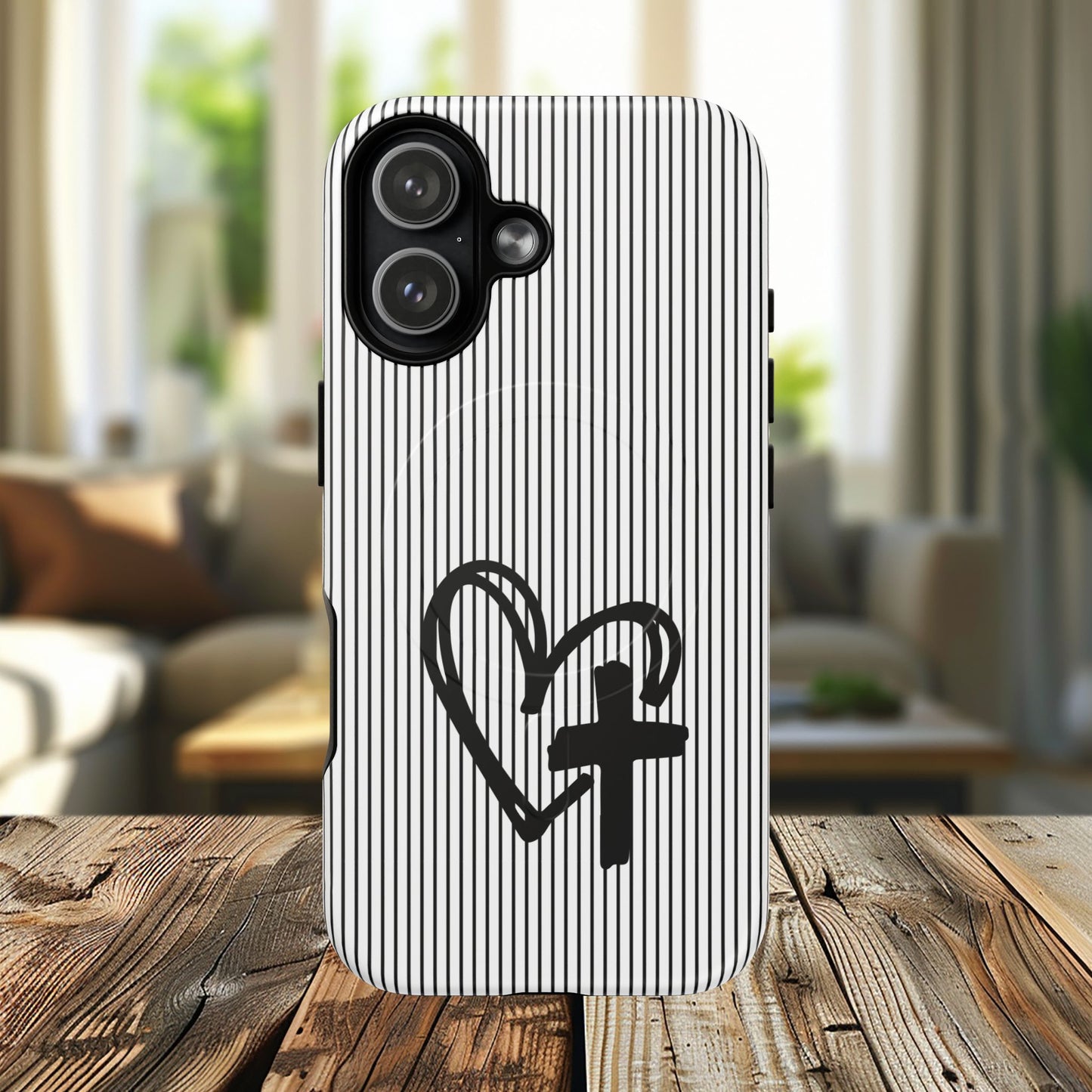 Tough Magnetic Phone Case with Heart & Cross Design, Durable Phone Cover, Unique Gift for Her, Stylish Accessory, Everyday Use