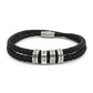 Engravable Personalized Black Braided Leather Bracelet with Stainless Steel Beads- a gift for Dad/Fathers/Brothers/Grooms.