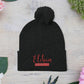 Red Pom-Pom Knit Cap with 'ELOHIM, GENESIS 1:1'  Embroidery Beanie - Stylish Winter Accessory for All Ages, Perfect Gift for Birthdays, Holidays, and Outdoor Activities
