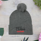 Pom-Pom Knit Cap with 'ELOHIM, GENESIS 1:1'  Embroidery Beanie - Stylish Winter Accessory for All Ages, Perfect Gift for Birthdays, Holidays, and Outdoor Activities