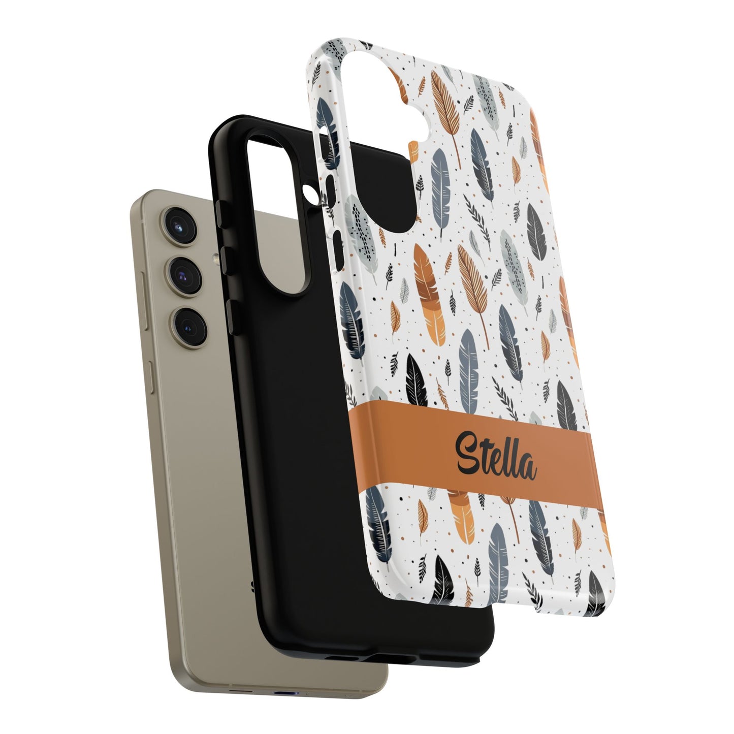 Personalized Whispering Feathers Samsung, Google Pixel and iPhone Case, Custom Name Case.