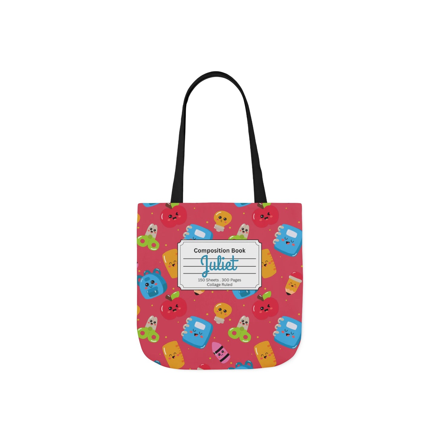 Personalized Kawaii Composition Book Inspired Canvas Tote Bag with Colorful Straps, Cute School Bag, Eco-Friendly Tote, Back to School Shopping Bag, Teacher Gift Idea