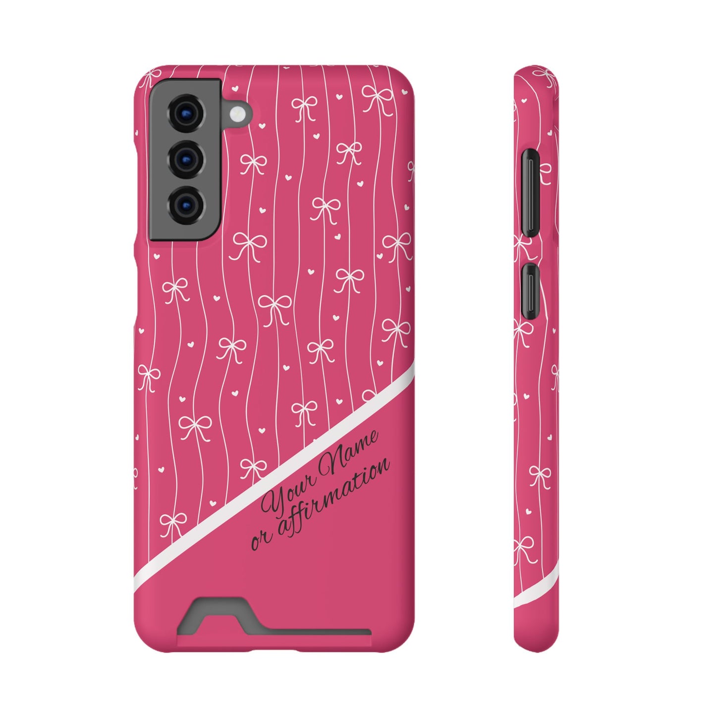 Personalized Pink Bow Coquette iPhone and Samsung Card Case — Custom Name or Affirmation