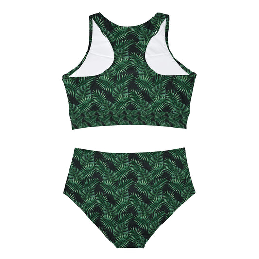 Black Tropical Bliss Sporty Bikini Set (AOP)