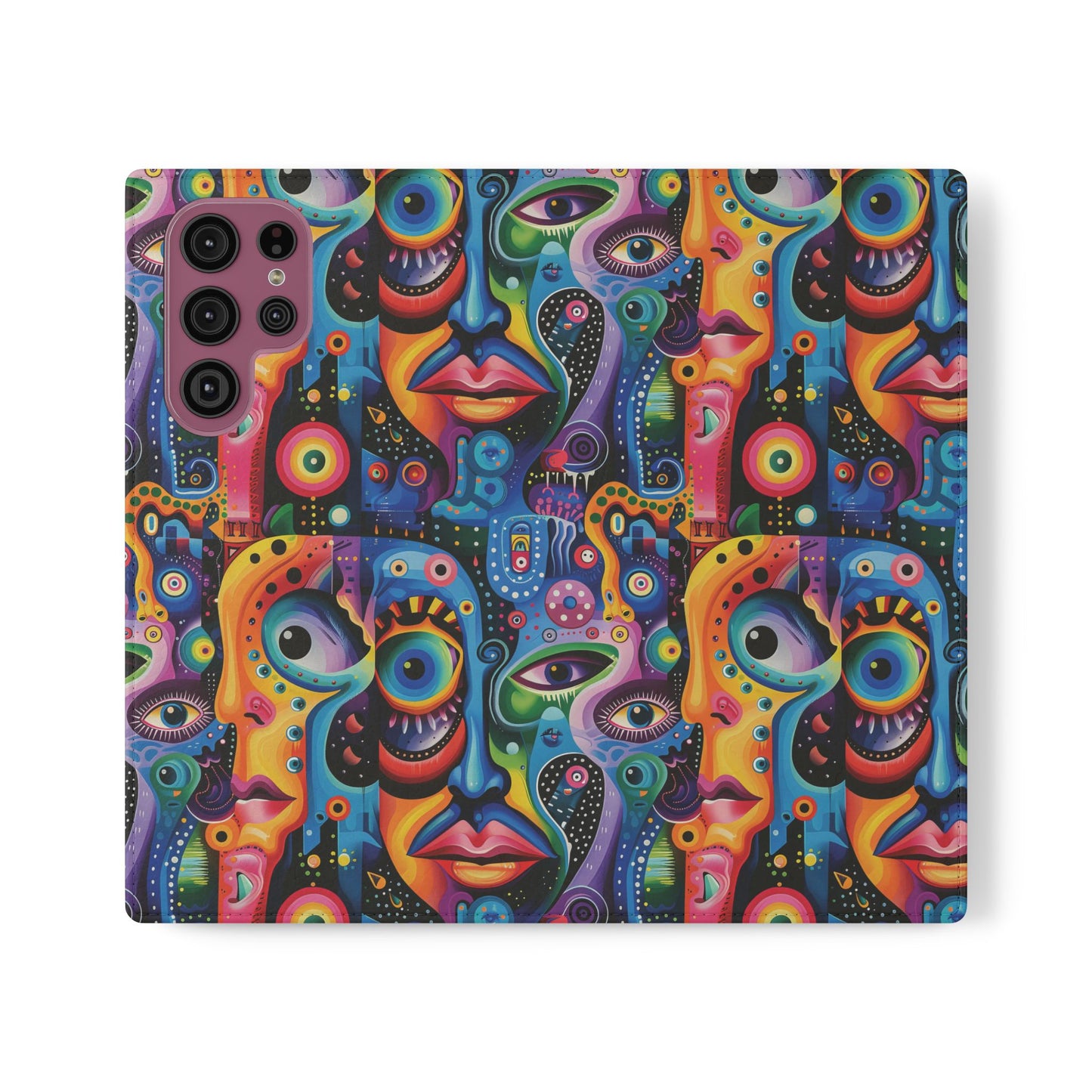 Psychedelic Visions Vibrant Art Flip iPhone and Samsung Phone Case - Colorful Faces Design for Phone Protection