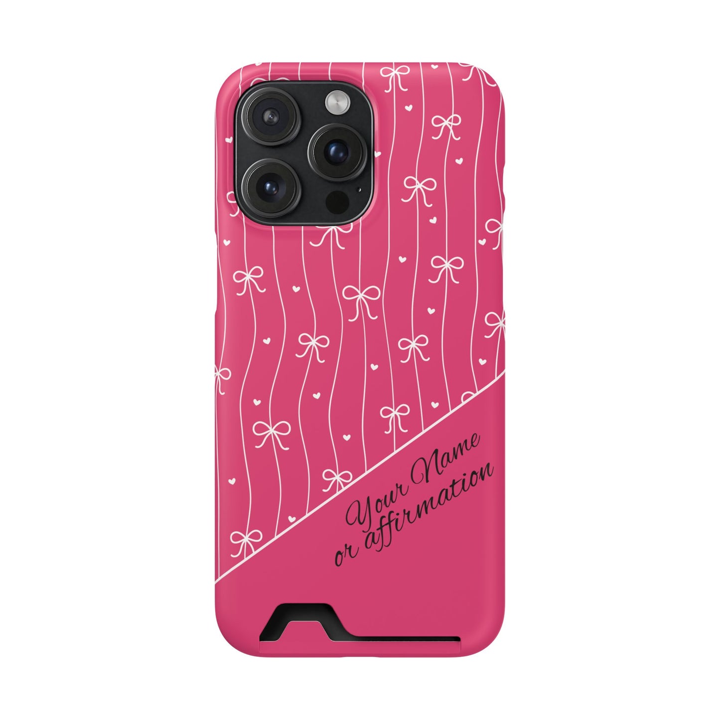 Personalized Pink Bow Coquette iPhone and Samsung Card Case — Custom Name or Affirmation