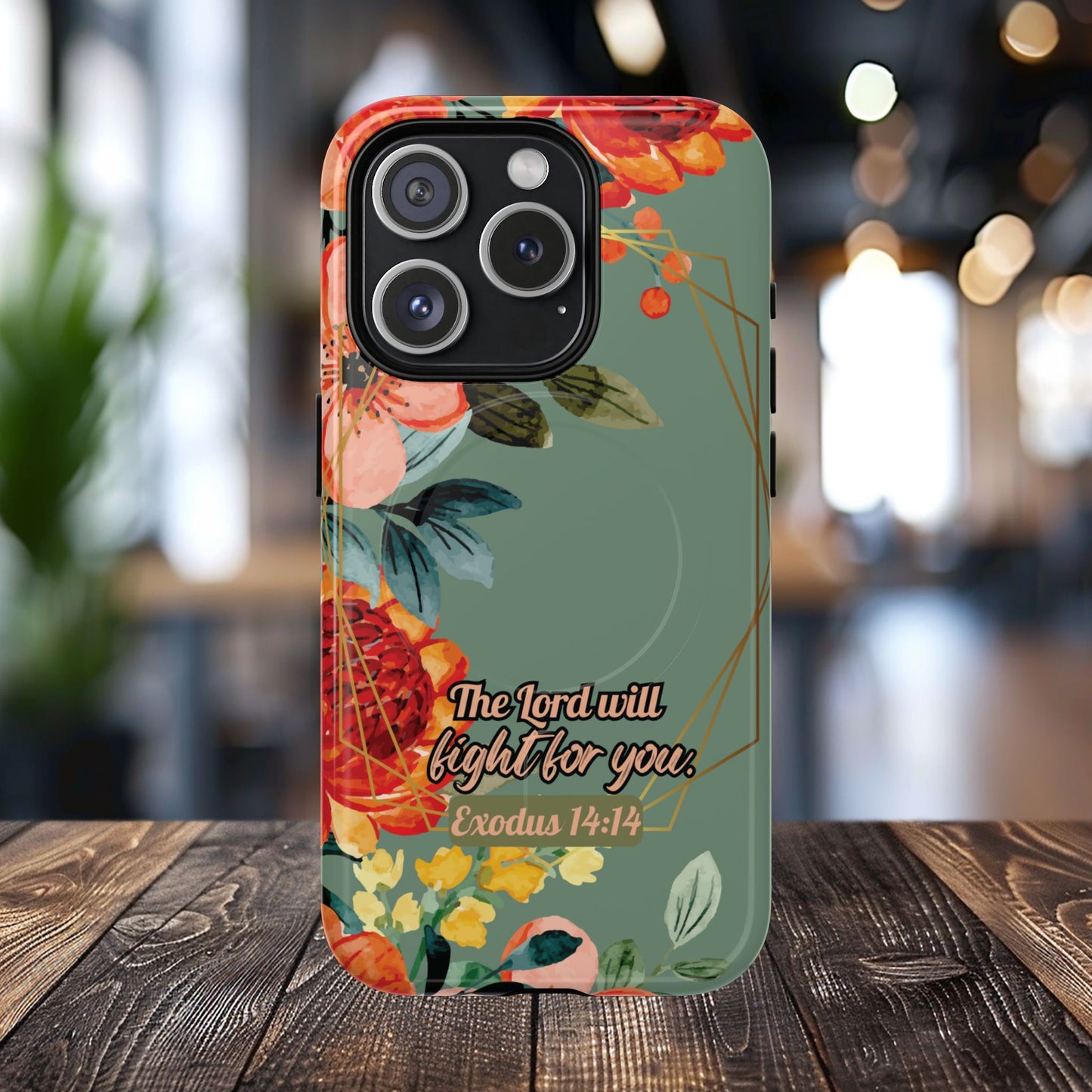 The Lord will Fight for You Exodus 14:14, Inspirational Gift, Tough iPhone Magnetic Case Scripture, Sunflower Bible Verse, MagSafe® iPhone® Tough Case, iPhone 14, iPhone 15, iPhone 16, Pro, Pro Max, Plus.