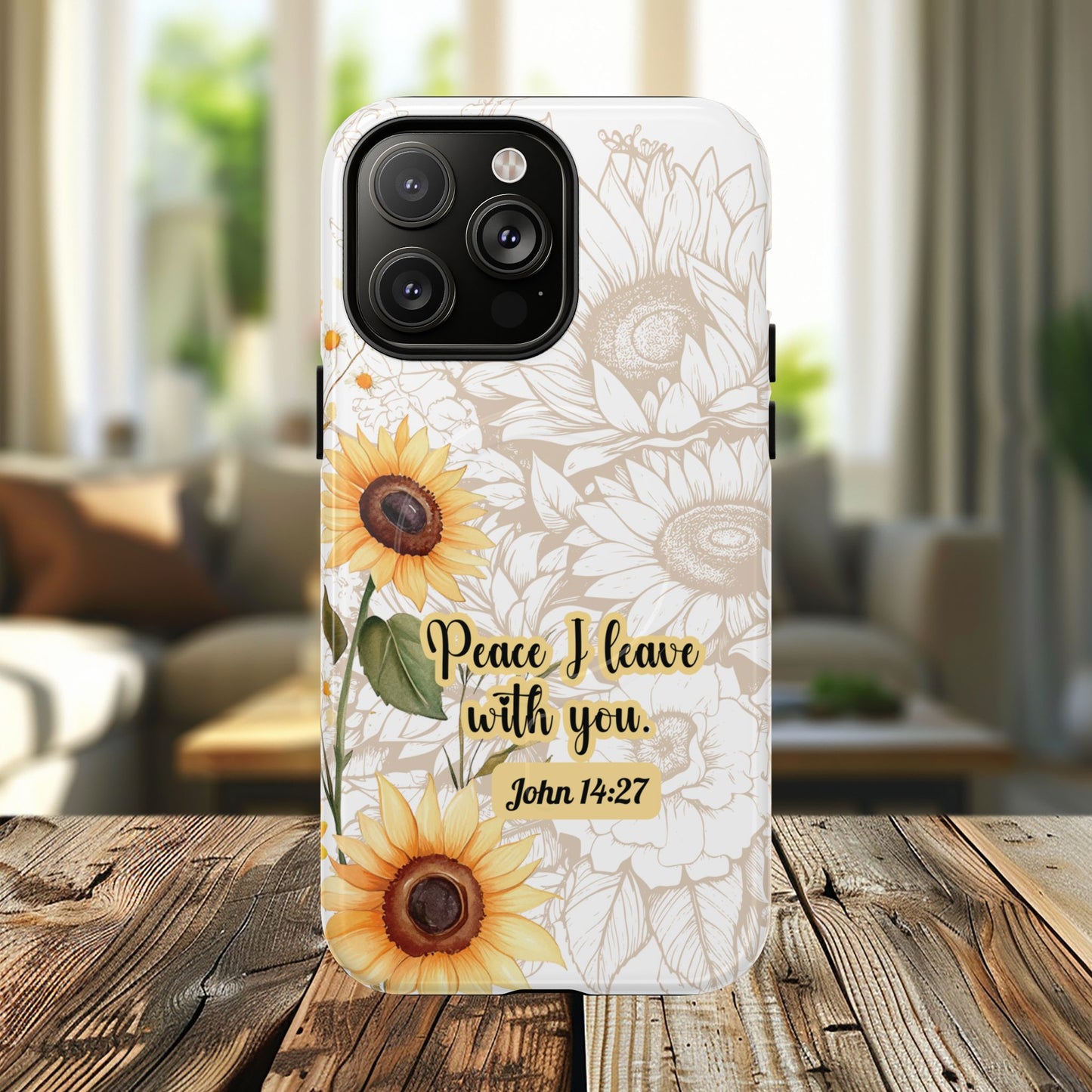 Peace I Leave with You John 14:27,  Inspirational Gift, Tough iPhone Magnetic Case  Scripture, Sunflower Bible Verse, MagSafe® iPhone® Tough Case, iPhone 14, iPhone 15, iPhone 16, Pro, Pro Max, Plus