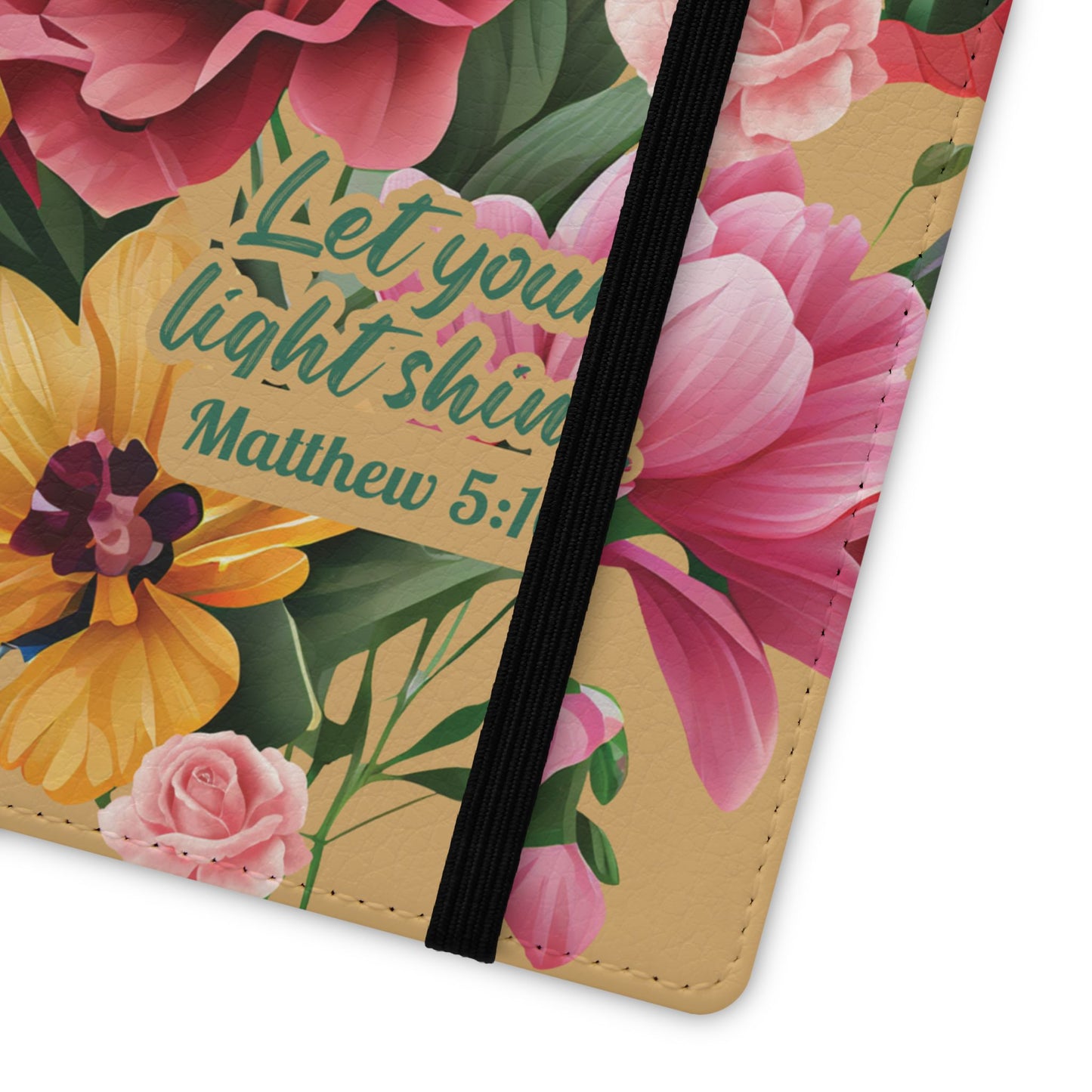 Floral Scripture Flip Case — "Let Your Light Shine" Wallet Phone Cover (Matthew 5:16)