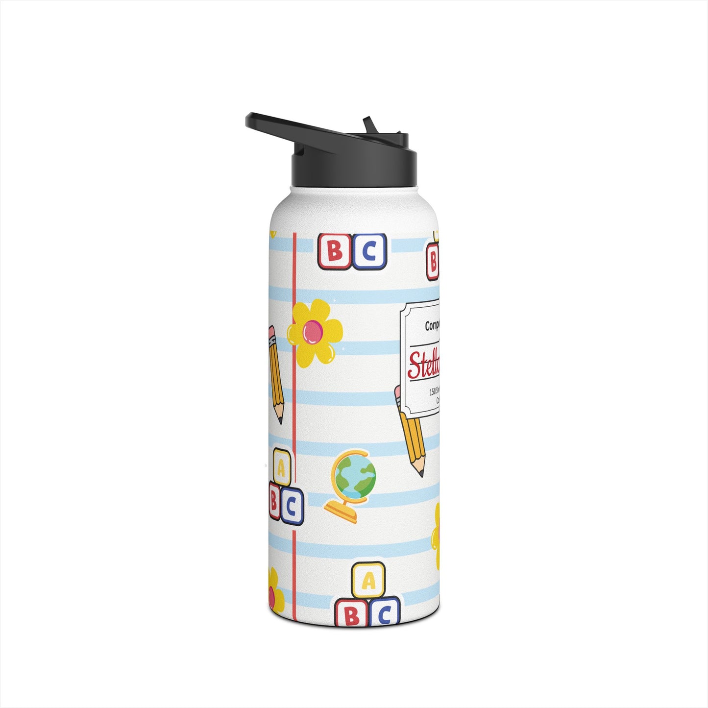 Personalized White Schoolyard Chic Inspired Stainless Steel Water Bottle for Kids, School Supplies, Eco-Friendly Drinkware, Back to School, Teacher Gifts