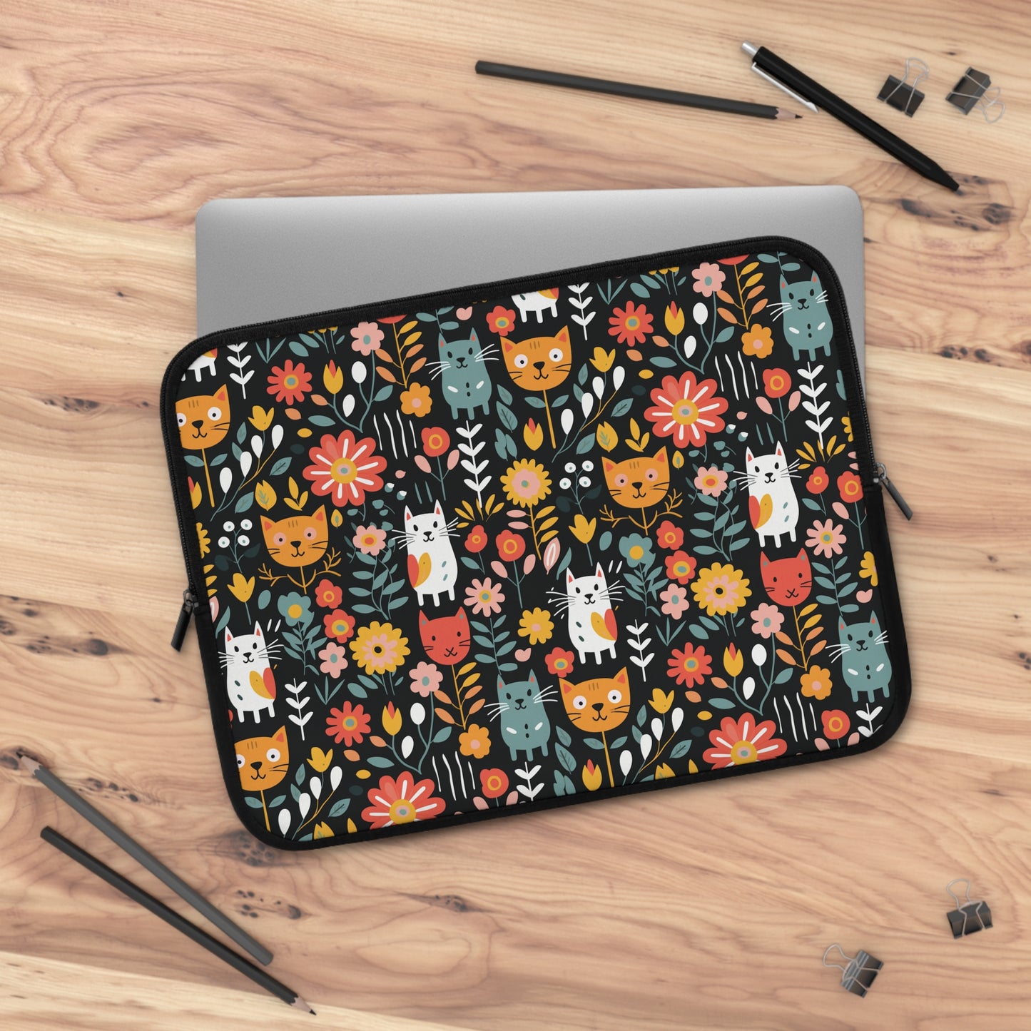 Whimsical Feline Garden Laptop Sleeve