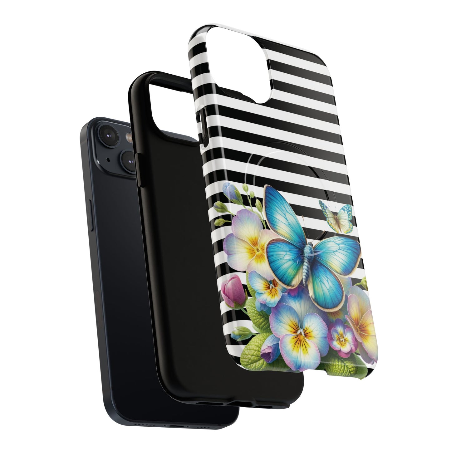 Pansy Parade Tough iPhone Magnetic Cases, Floral Tough Case, Striped iPhone Magnetic Cover, Phone Accessory, Gift for Nature Lovers