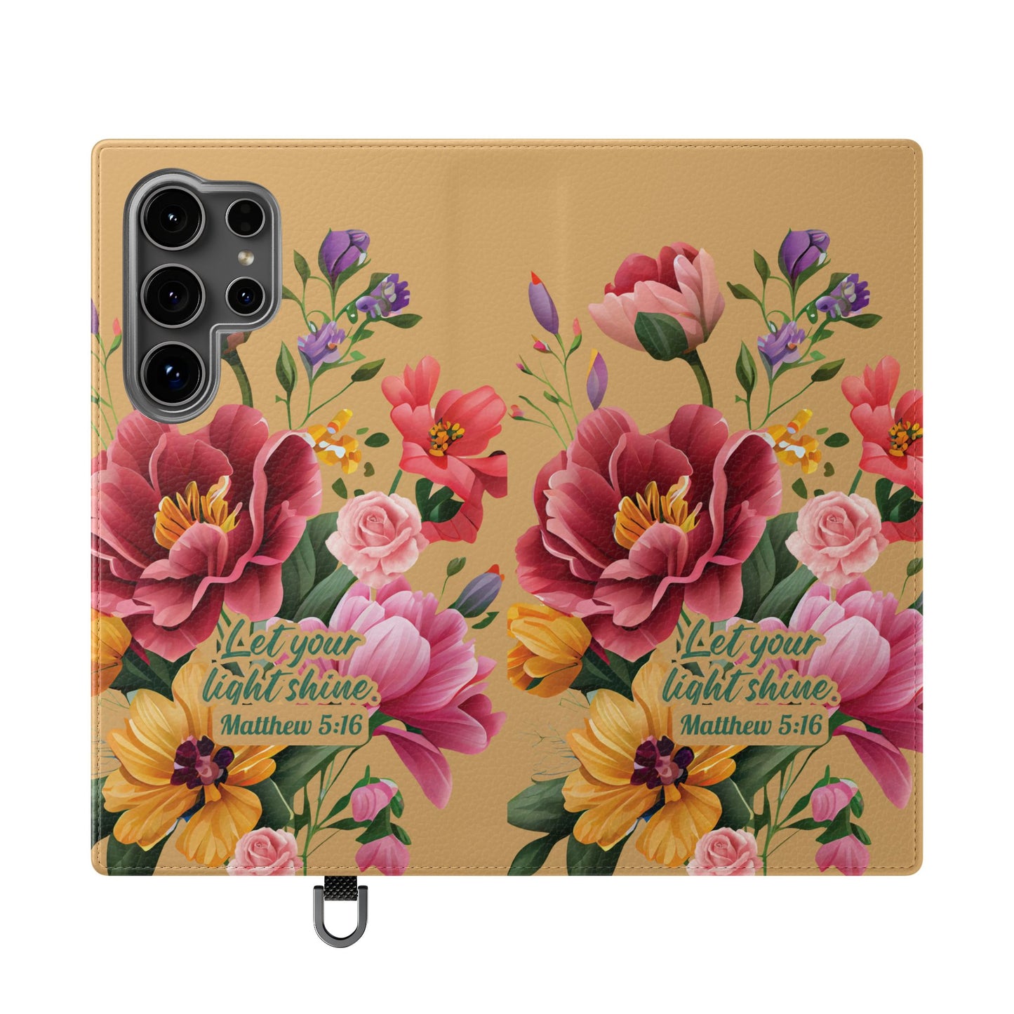 Floral Scripture Flip Case — "Let Your Light Shine" Wallet Phone Cover (Matthew 5:16)