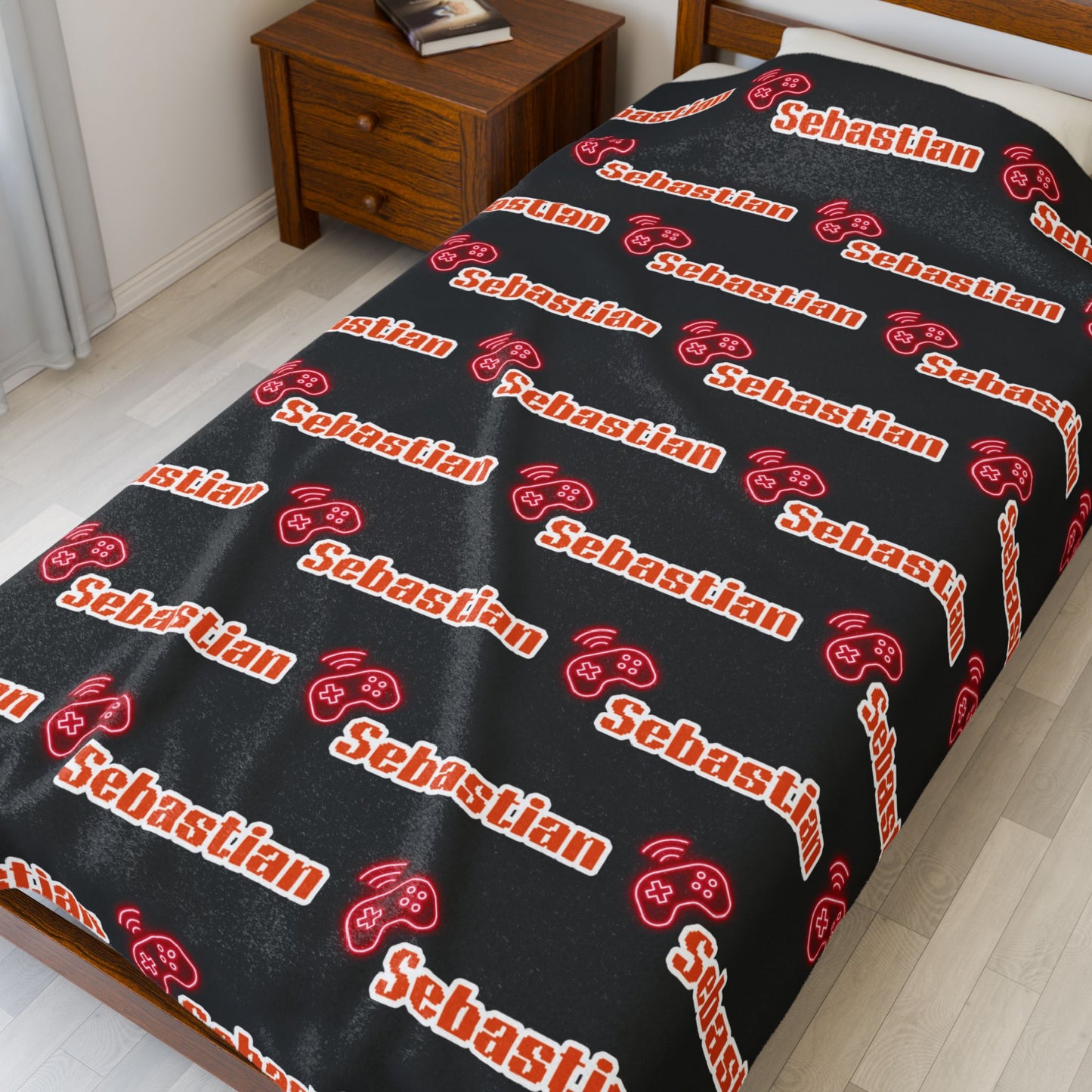 Personalized Name Velveteen Plush Blanket — Retro Script Pattern Cozy Throw, Gift for Her, Gift for Him