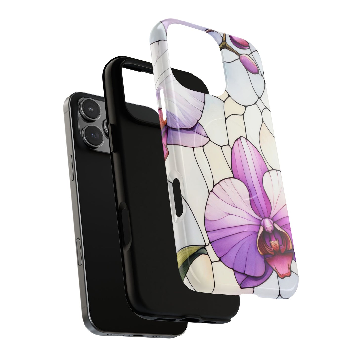 Orchid Grace Tough iPhone Magnetic Case, Protective iPhone Cover, Trendy Stained Glass Design, Floral Gift, Unique iPhone Accessory, Durable iPhone Case