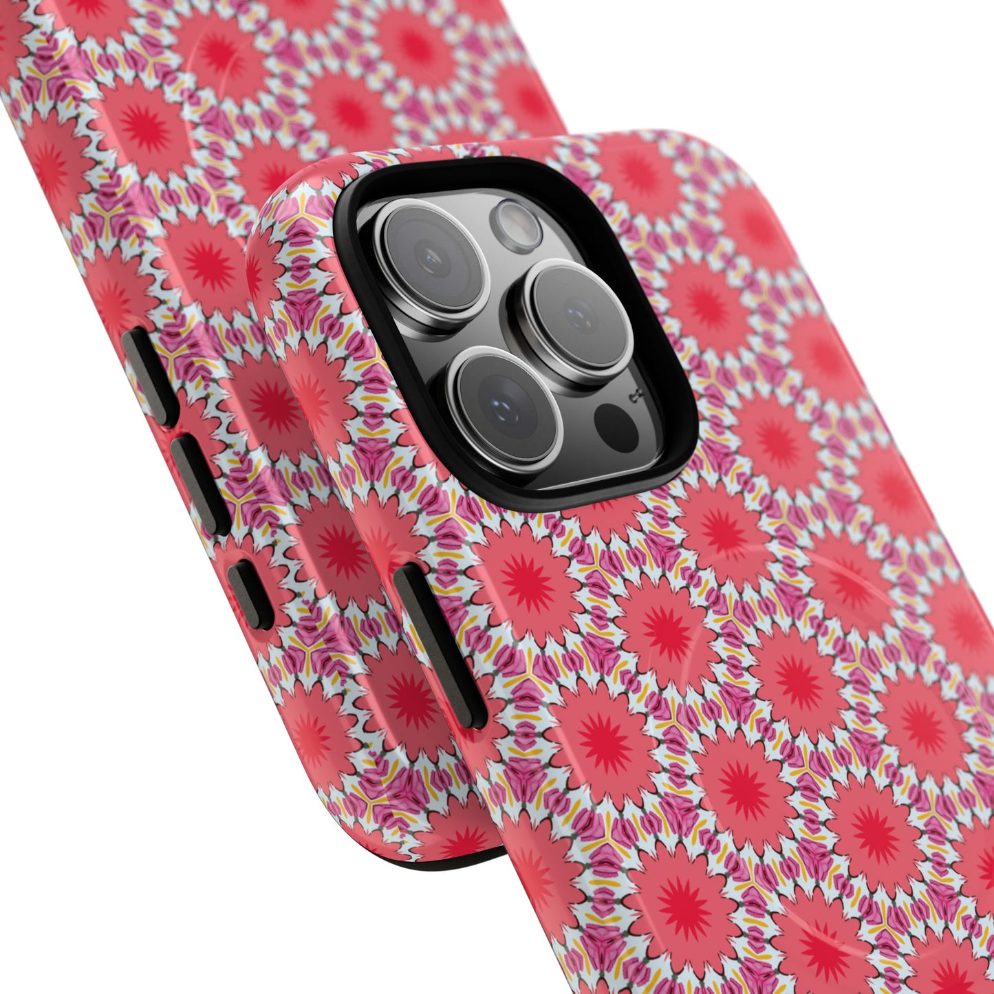 Roseburst Mosaic Vibrant Flower Pattern iPhone Case, Stylish iPhone Cover, Tough Magnetic Case, Floral Gift, Trendy Accessory for Her