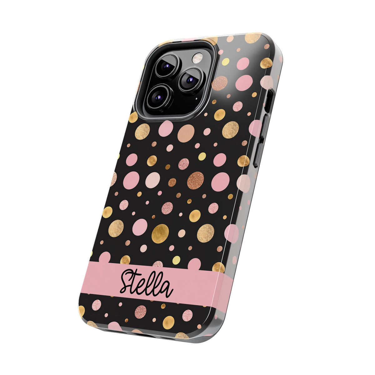 Personalized Gold & Pink Confetti Tough Phone Case — Glitter Dot Protective Phone Cover