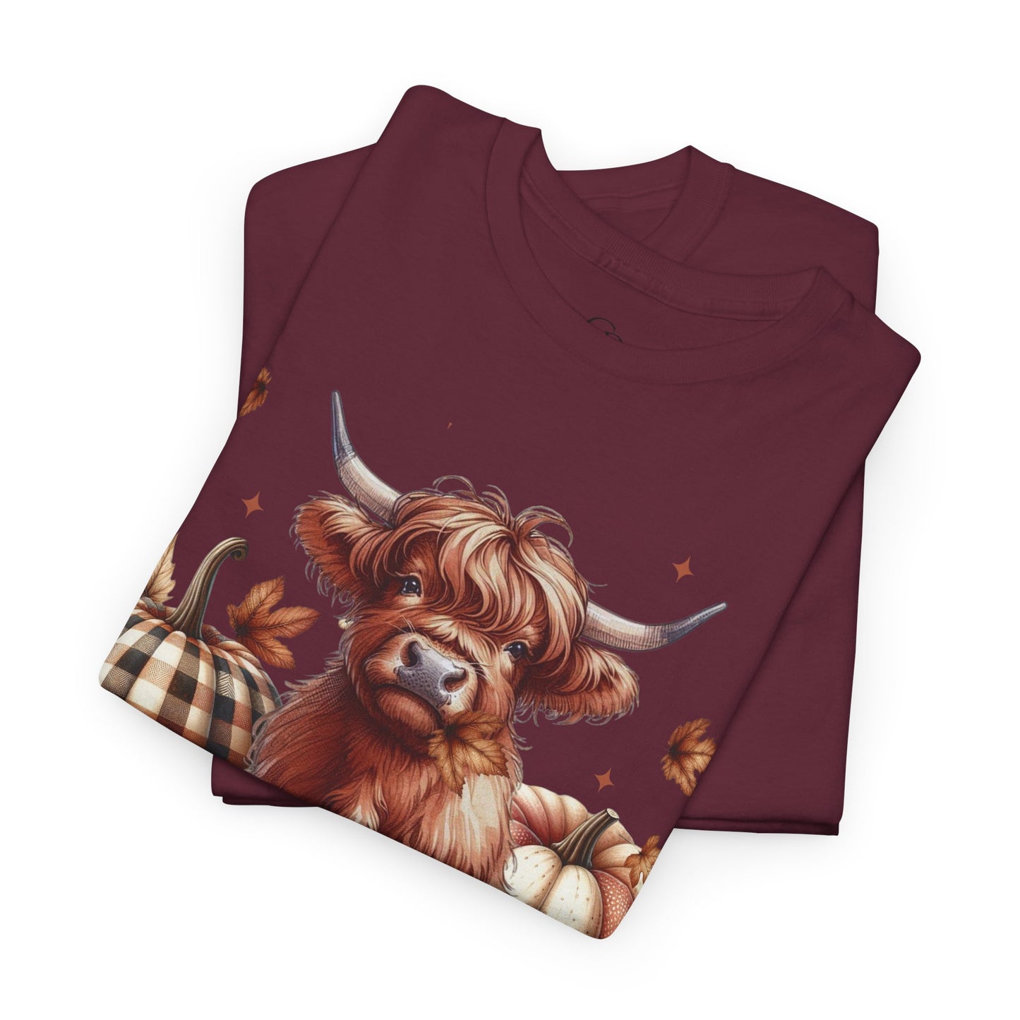 Autumn Highland Cow Charm Unisex Heavy Cotton Tee