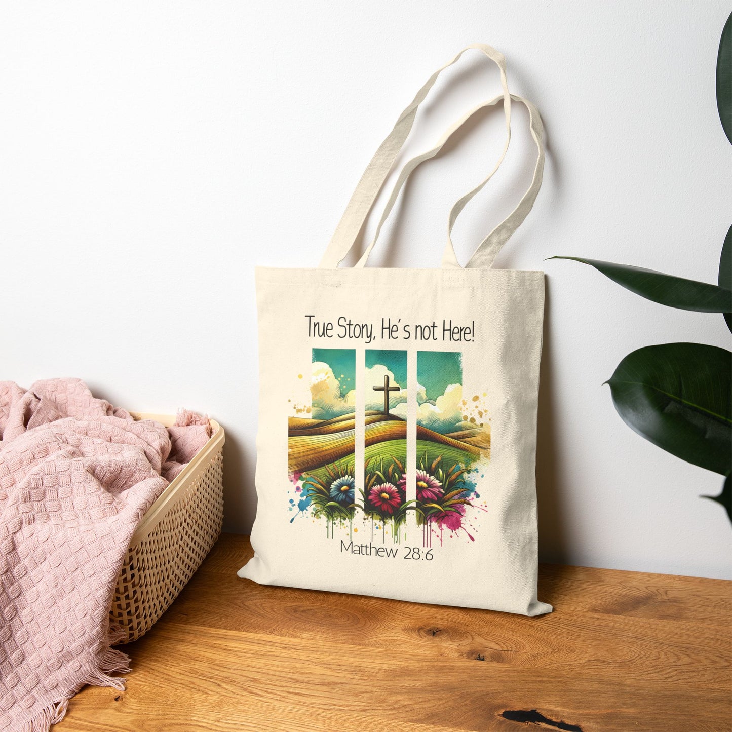 Inspirational Cotton Canvas Tote Bag - "True Story, He's Not Here!" - Perfect for Everyday Use & Faith-Based Gifts