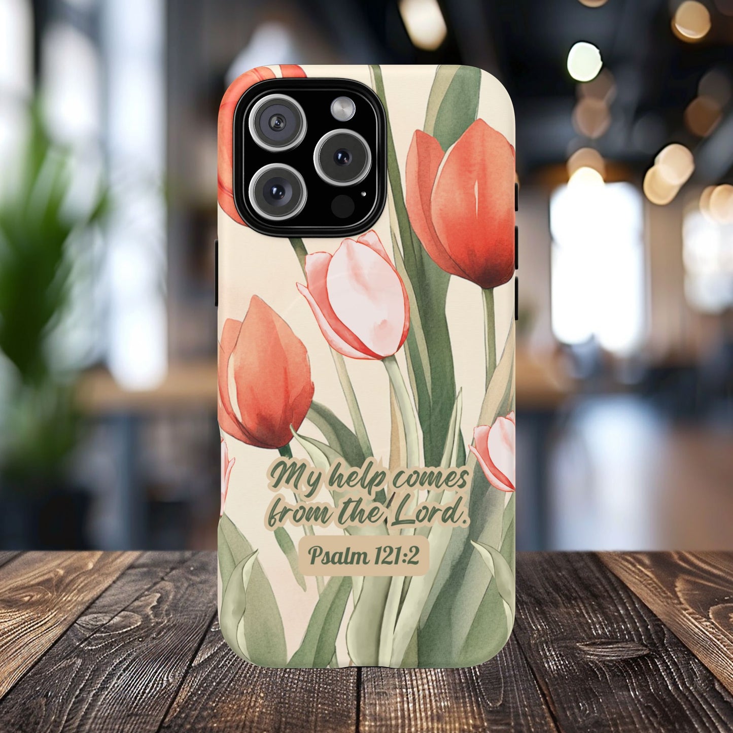 My Help comes from the Lord Psalm 121:2, Inspirational Gift, Tough iPhone Magnetic Case Scripture, Floral Bible Verse, MagSafe® iPhone® Tough Case, iPhone 14, iPhone 15, iPhone 16, Pro, Pro Max, Plus.